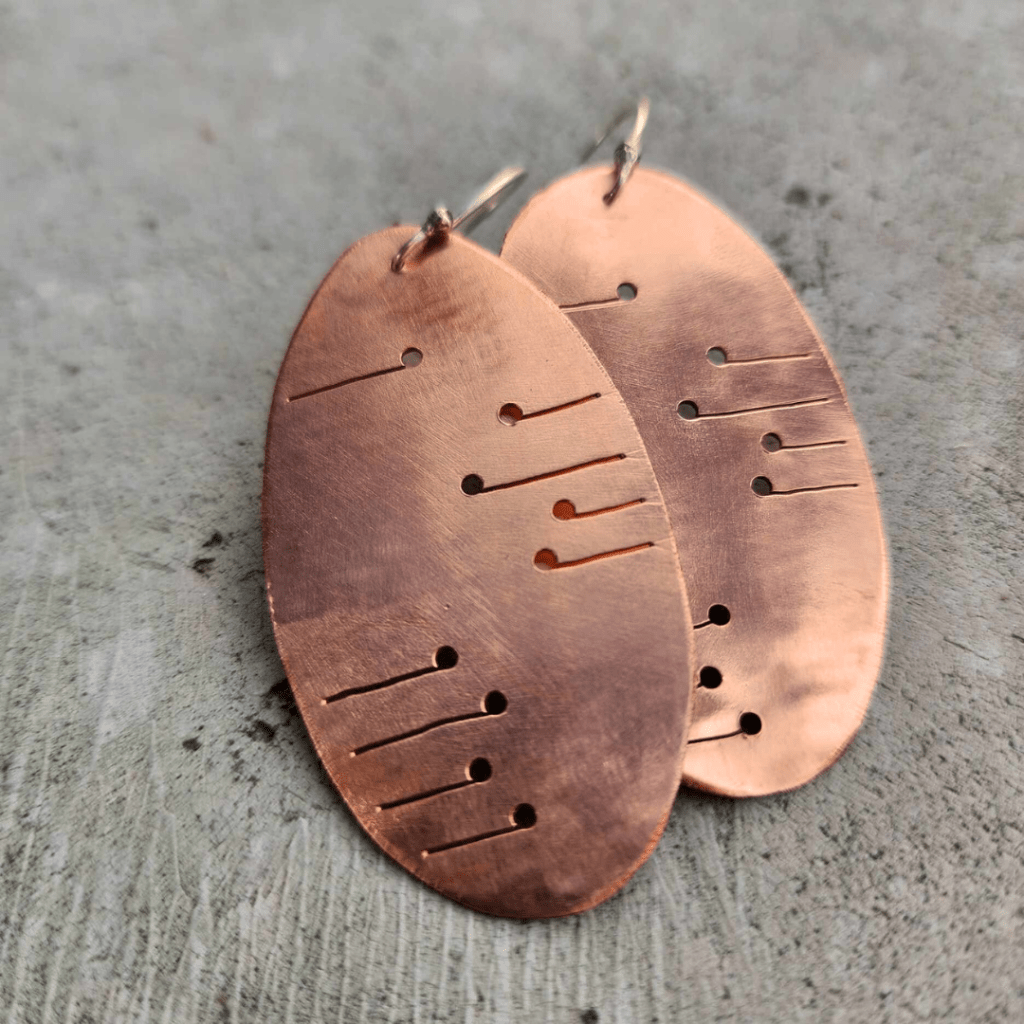 Large Oval Matariki Star Map Earrings copper