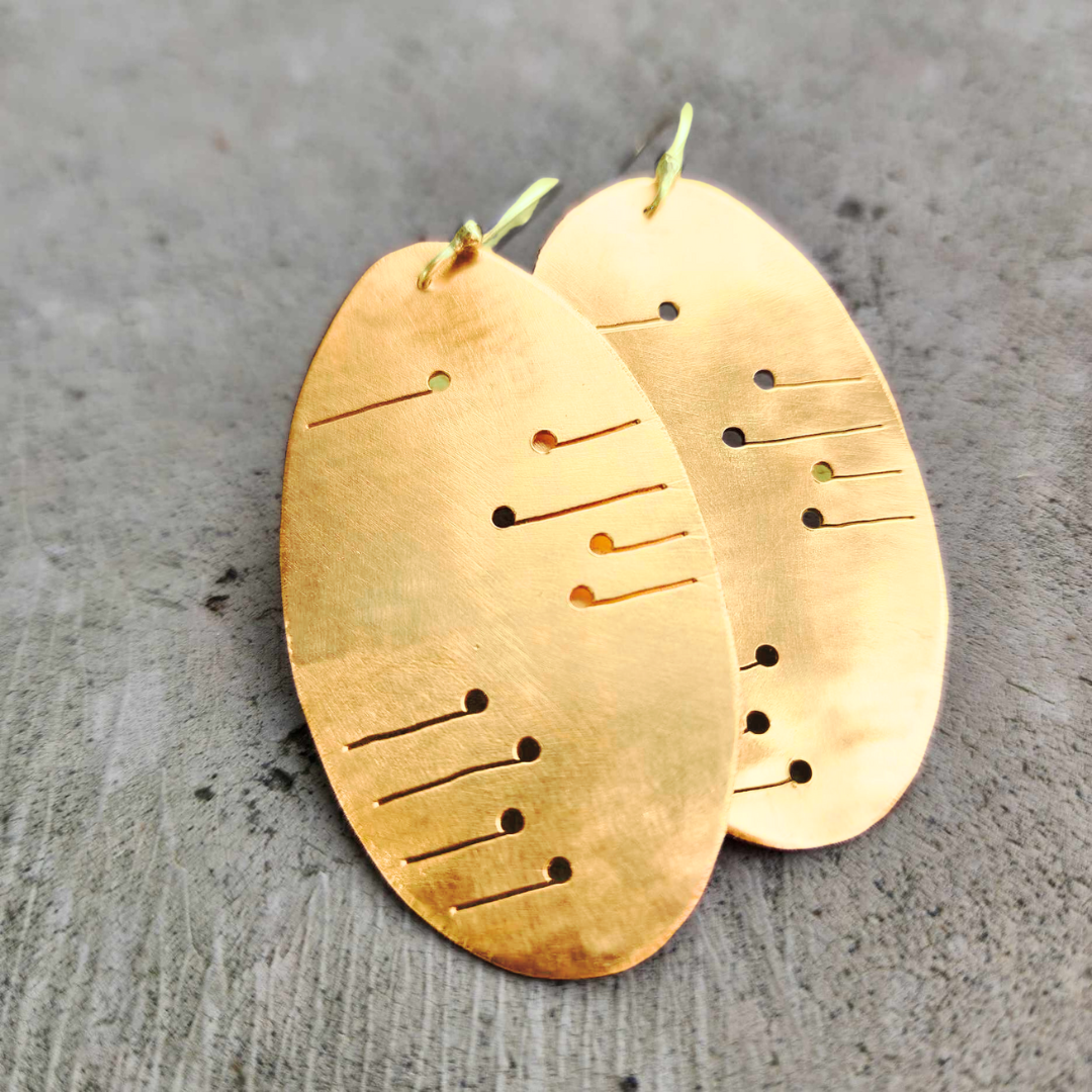 Large Oval Matariki Star Map Earrings Brass Gold